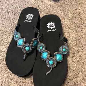 Turquoise Yellow Box Flip Flops